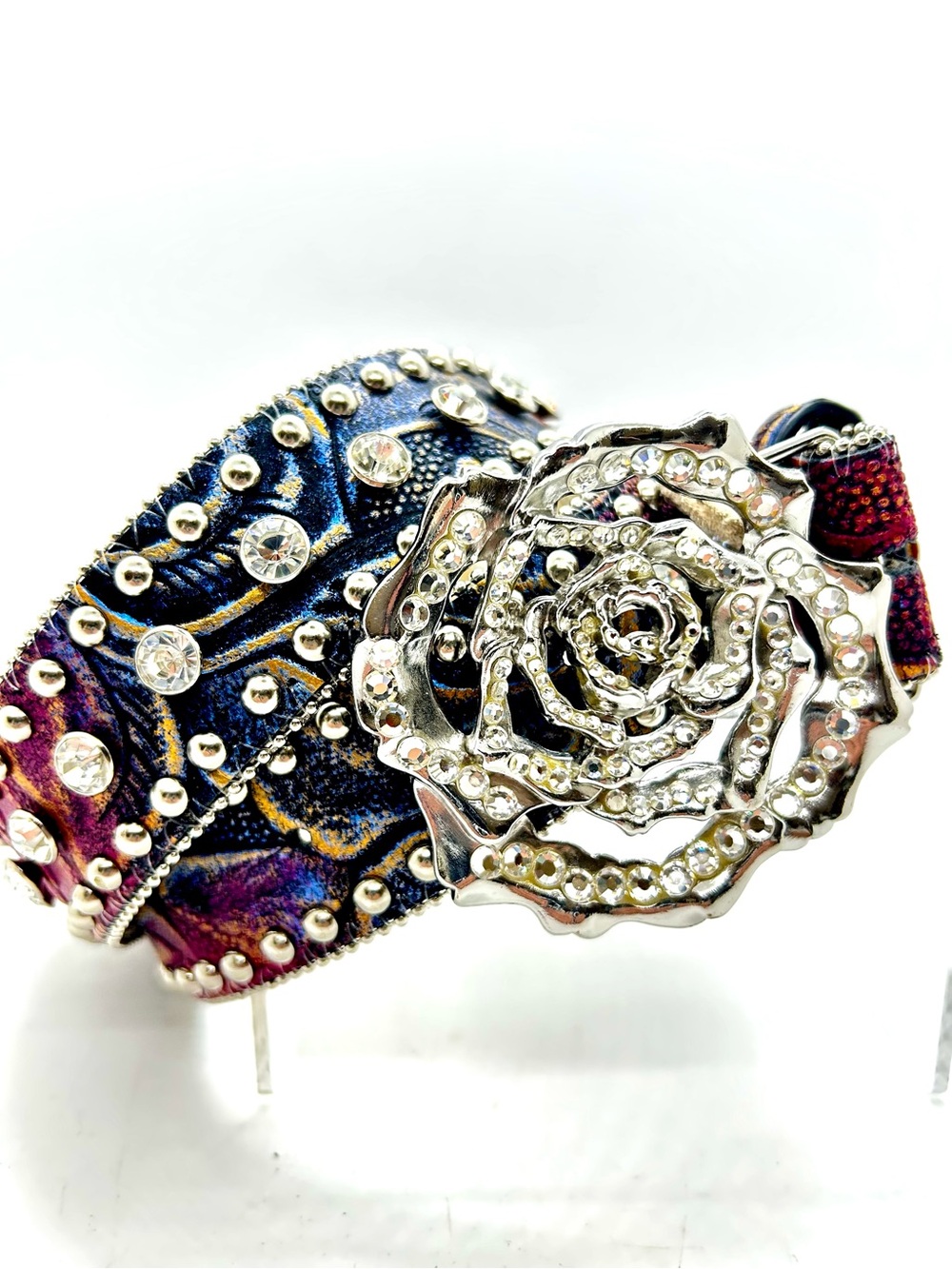 Share NOCONA Sz M NWOT Rhinestone Rose Buckle Silver Studs Tooled Leather Wester